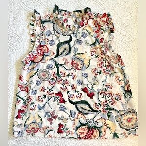 Paraphrase 🌺 dressy floral sleeveless ruffle blouse
